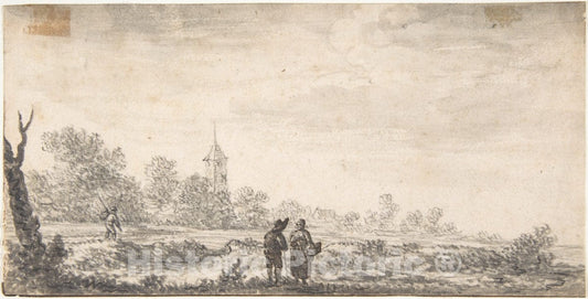 Art Print : Salomon Van Ruysdael - Landscape with Two Figures Conversing : Vintage Wall Art