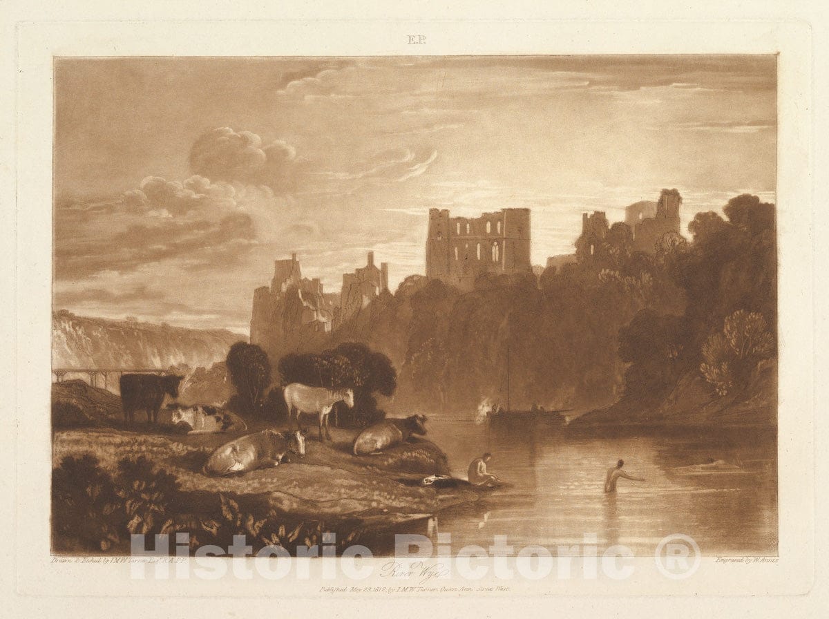 Art Print : Designed and Etched by Joseph Mallord William Turner - River Wye (Liber Studiorum, Part X, Plate 48) 2 : Vintage Wall Art