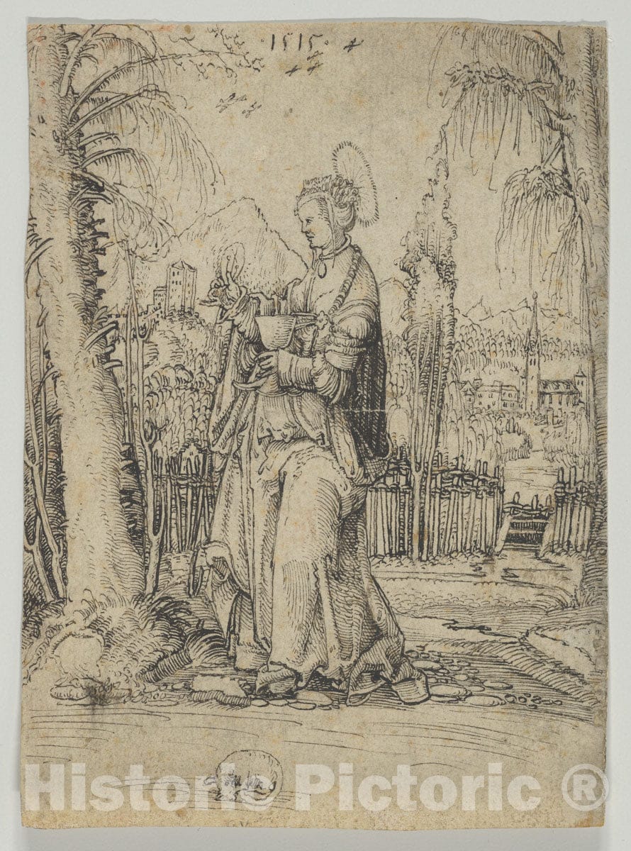 Art Print : Swiss, 16th Century - Saint Barbara in a Landscape : Vintage Wall Art