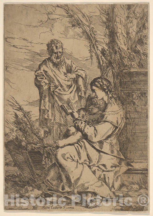 Art Print : Holy Family with The Virgin Reading - Artist: Giulio Carpioni - Created: c1640 : Vintage Wall Art