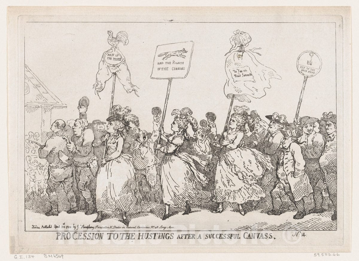 Art Print : Thomas Rowlandson - Procession to The Hustings After A Successful Canvass : Vintage Wall Art