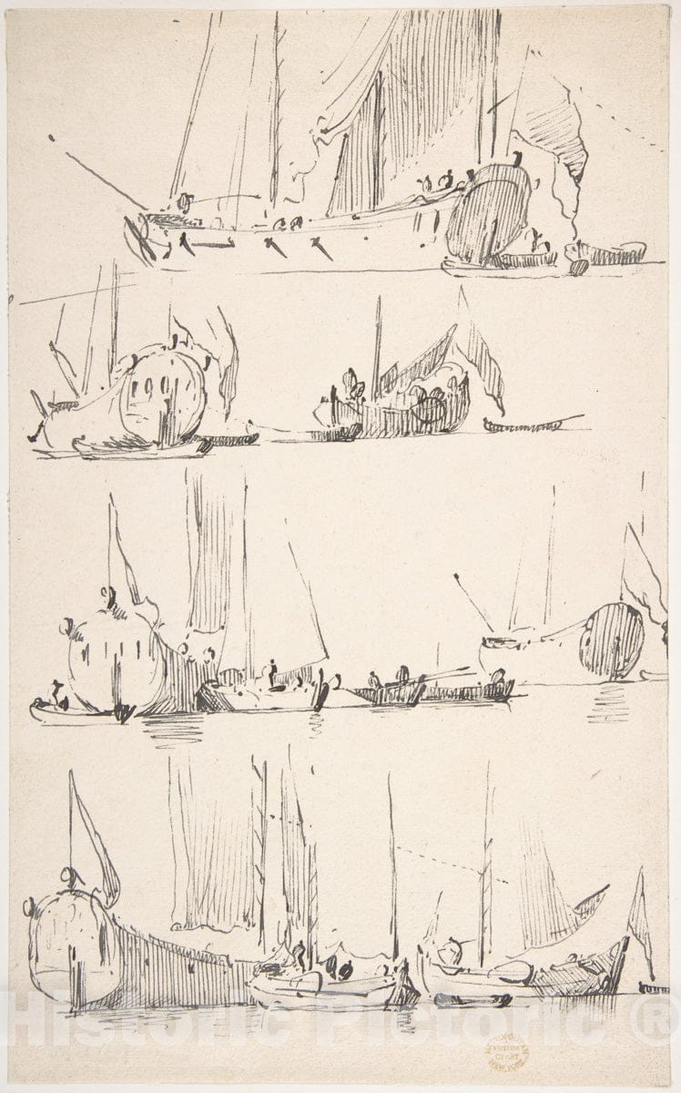 Art Print : Willem Van de Velde II - Studies of Ships and Boats : Vintage Wall Art