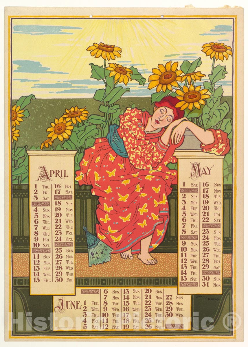 Art Print : Louis John Rhead - April, May, June : Vintage Wall Art