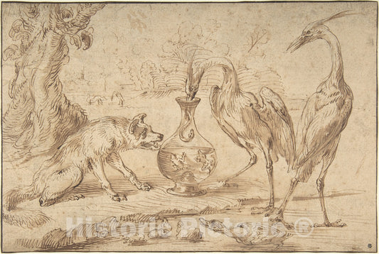 Art Print : Frans Snyders - Fox with Two Herons : Vintage Wall Art