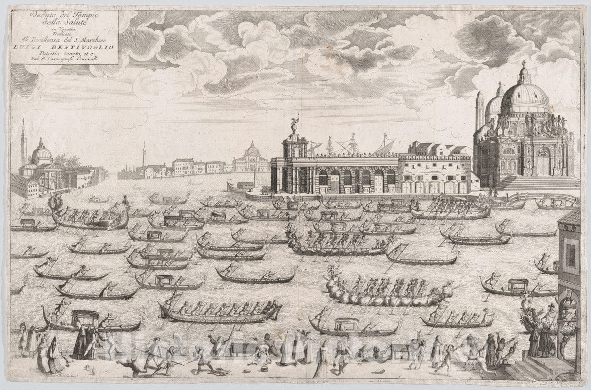 Art Print : Alessandro Della Via - View of The Church of Santa Maria Della Salute in Venice, a Regatta Taking Place on The Canal : Vintage Wall Art