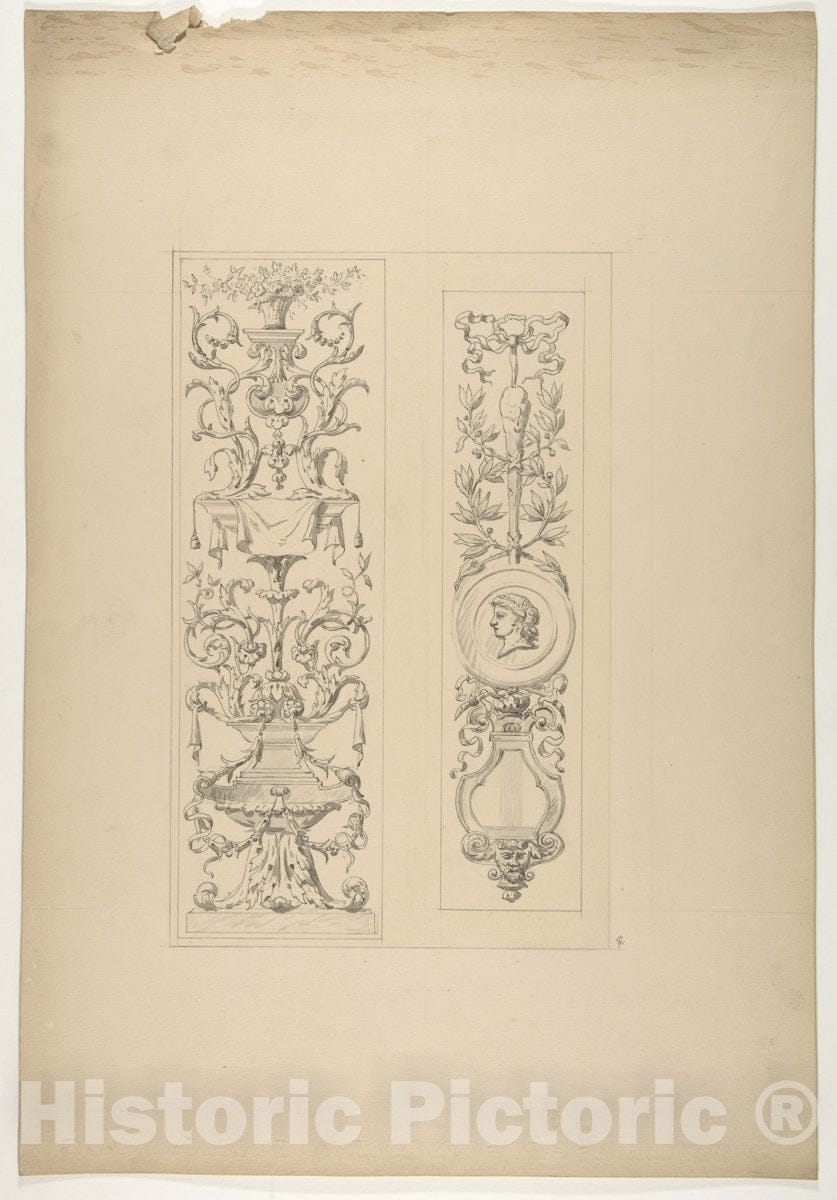 Art Print : Jules-Edmond-Charles Lachaise - Two Designs for Decorative Panels in rococco Style : Vintage Wall Art