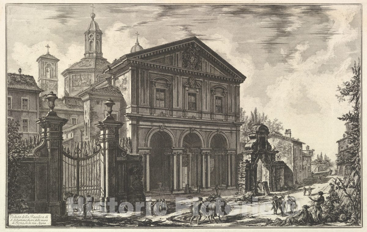 Art Print : View of The Basilica of San Sebastiano fuori Delle mura St. Sebastian Outside The Walls - Artist: Giovanni Battista Piranesi - c1750 : Vintage Wall Art