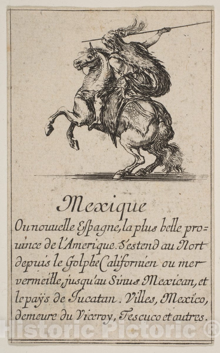 Art Print : Etched by Stefano Della Bella - Mexico, from 'Game of Geography' (Jeu de la Géographie) : Vintage Wall Art
