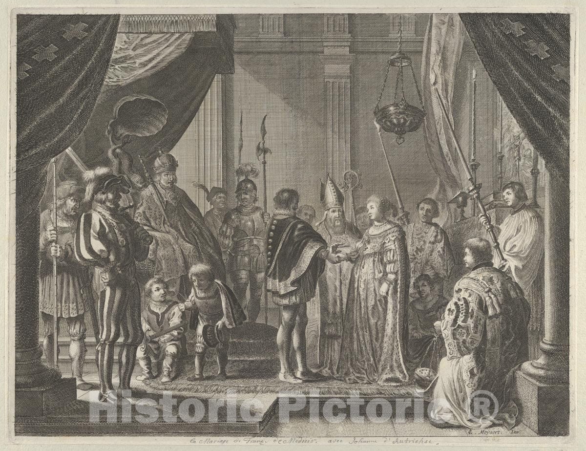 Art Print : Pieter Nolpe - Plate 7: The Marriage of Francisco I de Medici and Johanna of Austria, from Caspar Barlaeus,Medicea Hospes : Vintage Wall Art