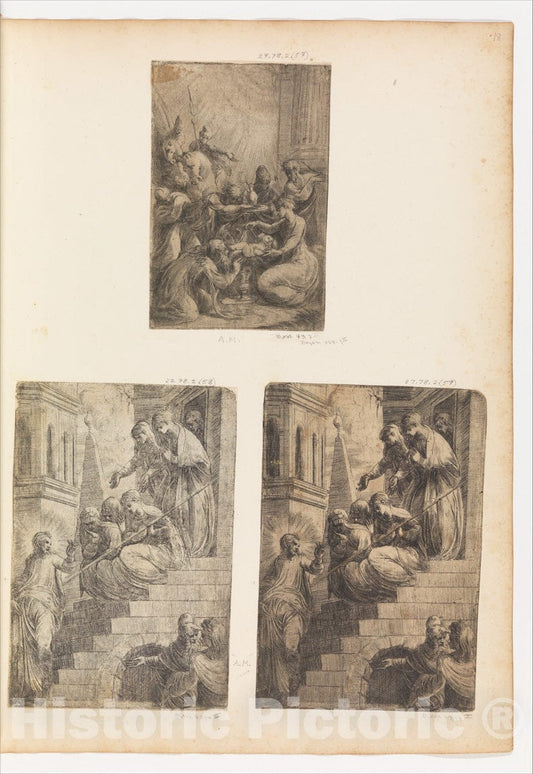 Art Print : Andrea Schiavone (Andrea Meldola) - Christ and The Women on The Staircase : Vintage Wall Art