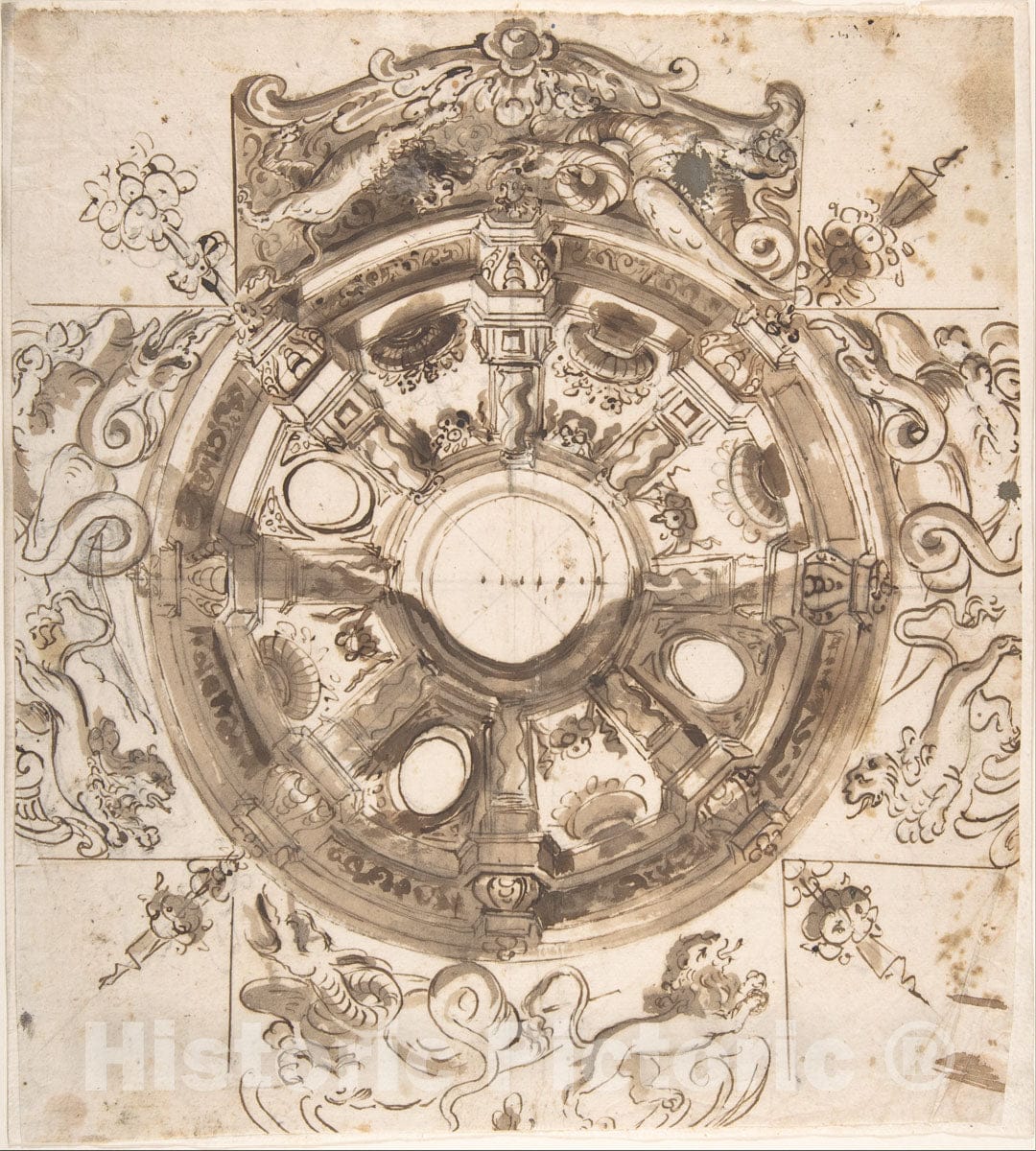 Art Print : Italian, Roman-Bolognese, 17th Century - Study for a Ceiling Decoration : Vintage Wall Art