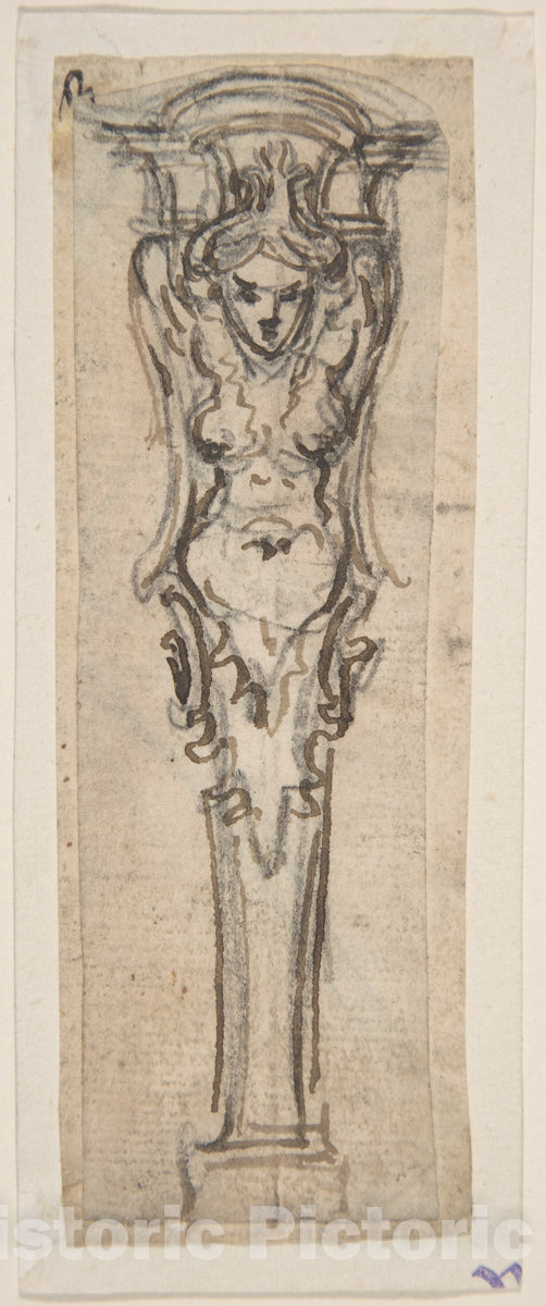 Art Print : Giovanni Battista Foggini - Design for a Term Shaped Like a Winged Female Figure : Vintage Wall Art