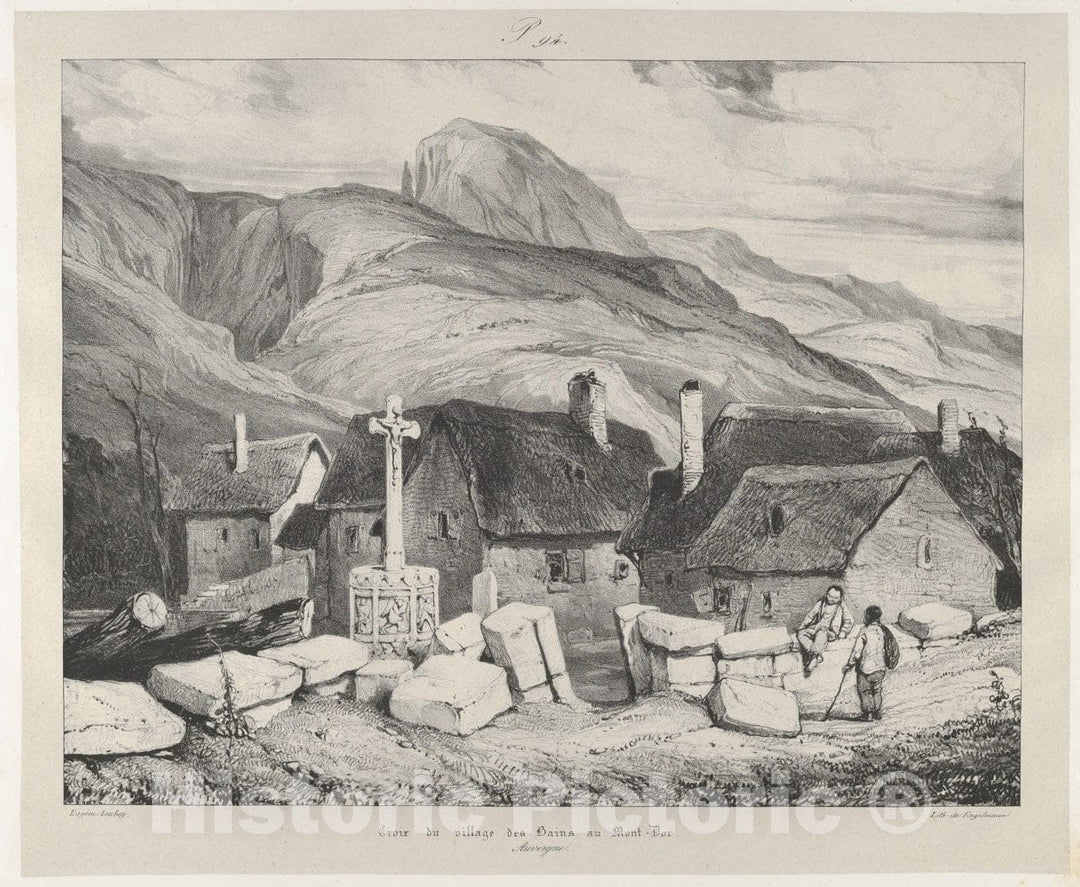 Art Print : Eugène Isabey - Cross of The Village of Bains au Mont-Dor : Vintage Wall Art