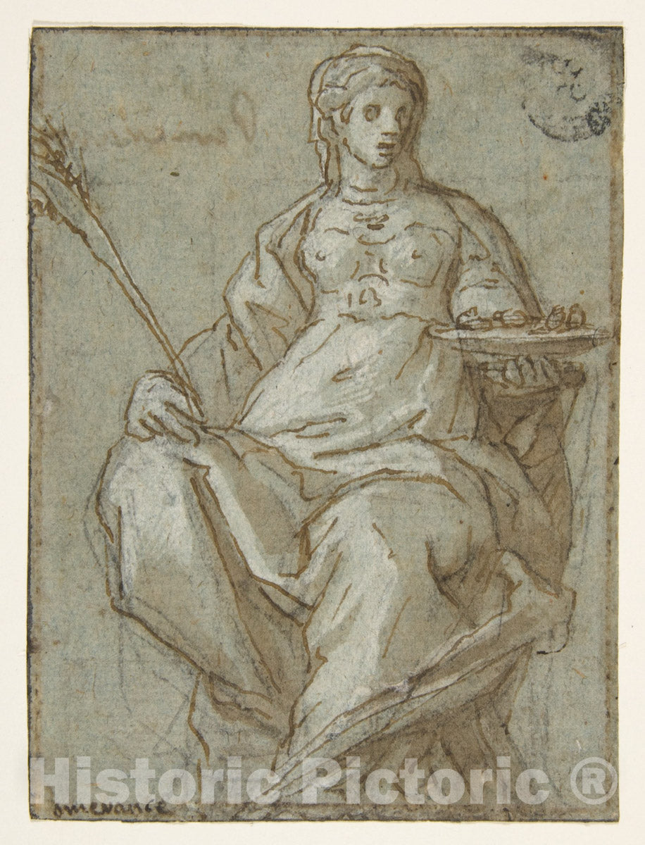 Art Print : Lazzaro Tavarone - Allegorical Female Figure Holding a Branch and a Dish : Vintage Wall Art