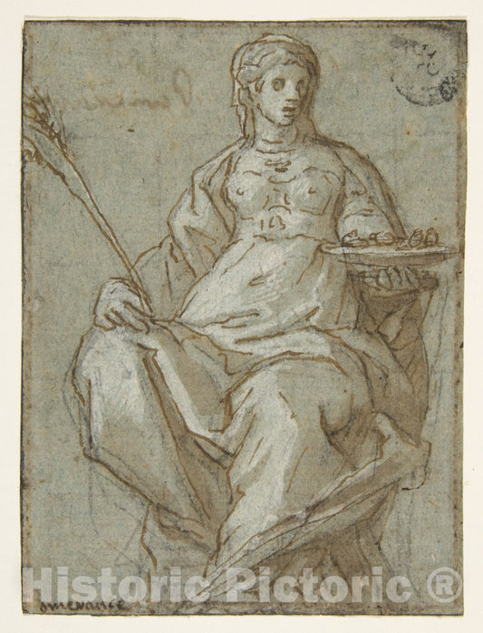 Art Print : Lazzaro Tavarone - Allegorical Female Figure Holding a Branch and a Dish : Vintage Wall Art