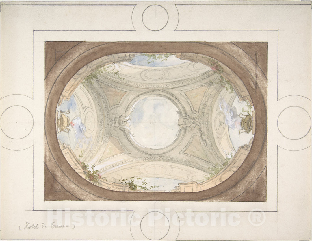 Art Print : Jules-Edmond-Charles Lachaise - Design for Trompe L'Oeil Ceiling for Dining Room, Hôtel de Trévise 2 : Vintage Wall Art