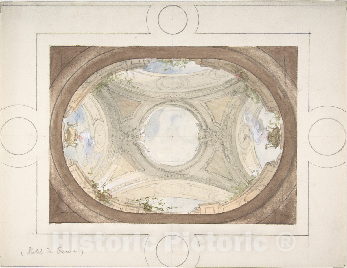 Art Print : Jules-Edmond-Charles Lachaise - Design for Trompe L'Oeil Ceiling for Dining Room, Hôtel de Trévise 2 : Vintage Wall Art