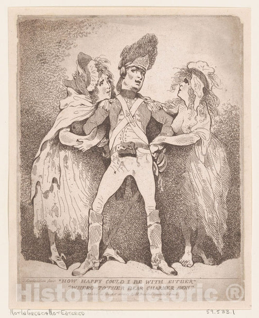 Art Print : Thomas Rowlandson - How Happy Could I Be with Either, were t'Other Dear Charmer Away : Vintage Wall Art