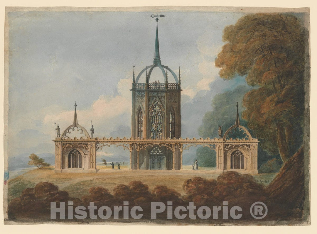 Art Print : William Hurst Ashpitel - Design for a Gothic Belle Vue : Vintage Wall Art