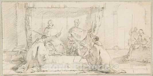 Art Print : Giovanni Battista Tiepolo - Illustration for a Book: Two Monks Kneeling Before a Doge and an Emperor (Doge Ziani and Emperor Barbarossa?) : Vintage Wall Art