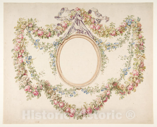 Art Print : Jean Pillement - Floral Swags Framing an Empty Oval : Vintage Wall Art