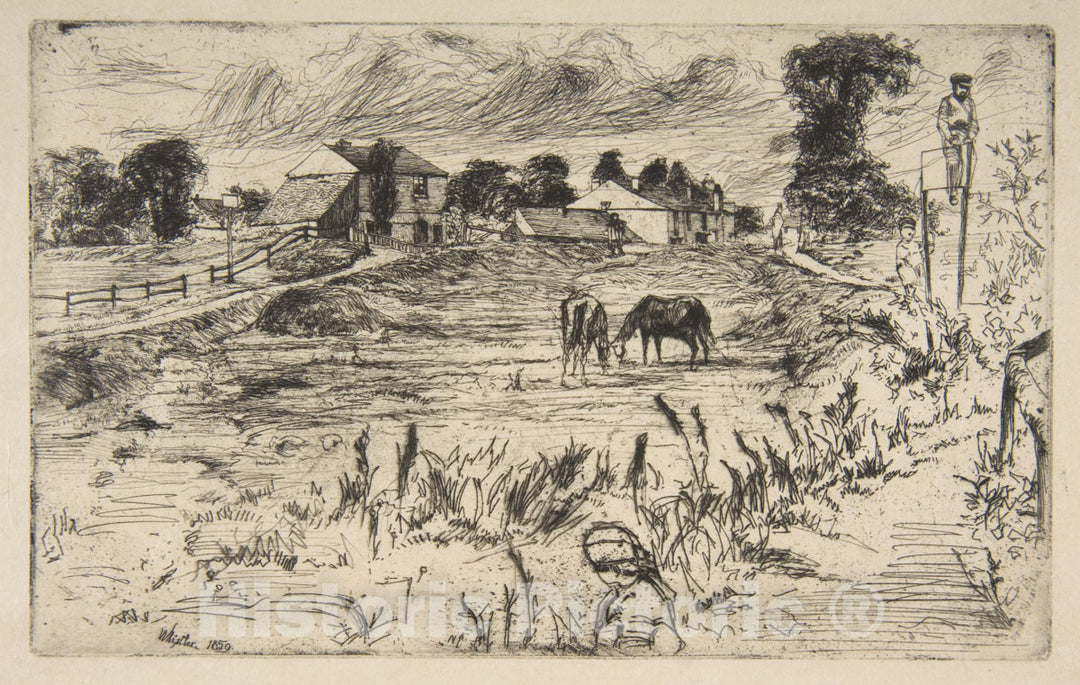 Art Print : James McNeill Whistler - Landscape with The Horse (Landscape with Horses) 1 : Vintage Wall Art