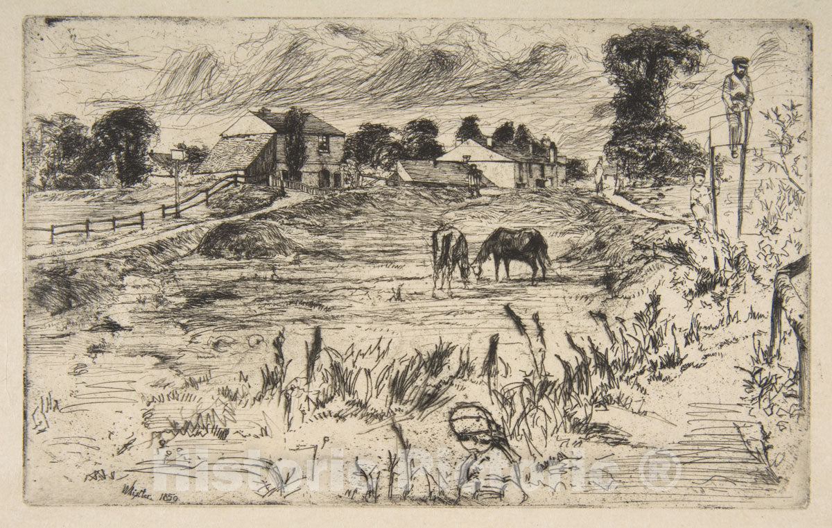 Art Print : James McNeill Whistler - Landscape with The Horse (Landscape with Horses) 1 : Vintage Wall Art