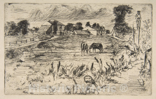 Art Print : James McNeill Whistler - Landscape with The Horse (Landscape with Horses) 1 : Vintage Wall Art