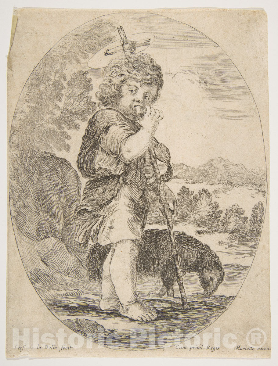 Art Print : Stefano Della Bella - Saint John The Baptist Biting a Piece of Fruit : Vintage Wall Art