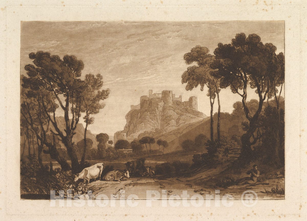 Art Print : Designed and Etched by Joseph Mallord William Turner - The Castle Above The Meadows (Liber Studiorum, Part II, Plate 8) 1 : Vintage Wall Art