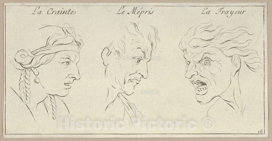 Art Print : Sébastien Le Clerc, le Jeune - Le Crainte, Le Mépris, La Frayeur (from Caractères des Passions, gravés sur les desseins de l'illustre Monsieur le Brun) : Vintage Wall Art