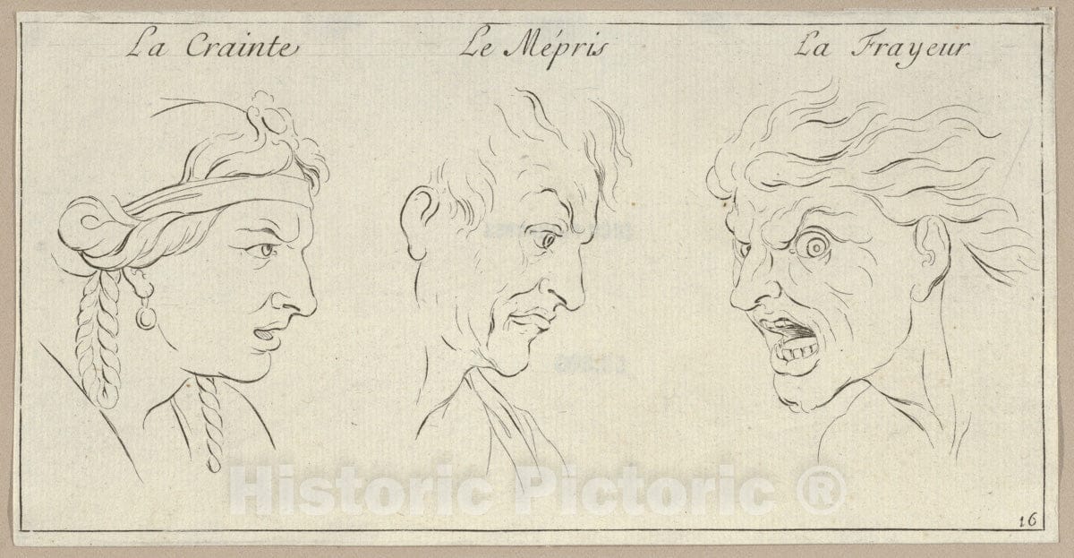 Art Print : Sébastien Le Clerc, le Jeune - Le Crainte, Le Mépris, La Frayeur (from Caractères des Passions, gravés sur les desseins de l'illustre Monsieur le Brun) : Vintage Wall Art