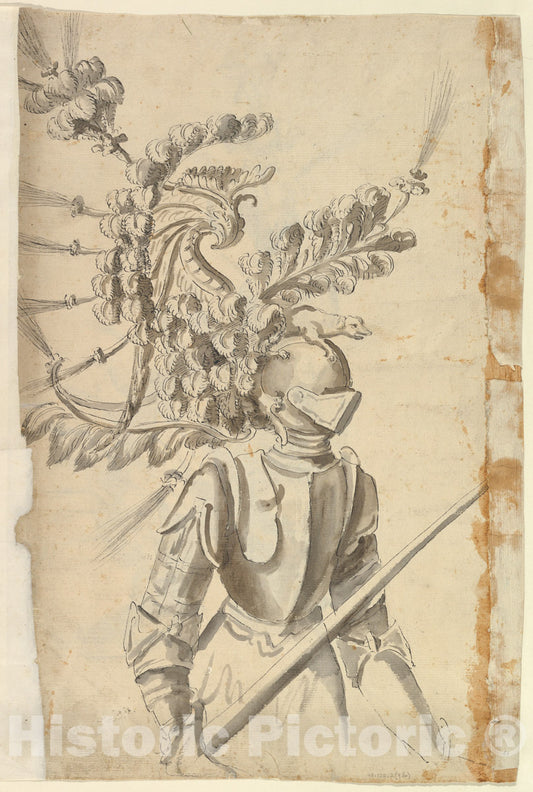 Art Print : Possibly by Baccio del Bianco - Design for an Armor with Tournament Headdress 1 : Vintage Wall Art