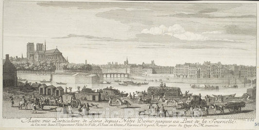 Art Print : Jacques Rigaud - Autre Vue Particulière de Paris Depuis Nôtre Dame, Jusques au Pont de la Tournelle : Vintage Wall Art
