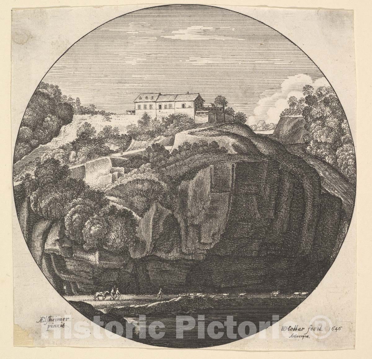 Art Print : Wenceslaus Hollar - Landscape with a House on Cliffs : Vintage Wall Art