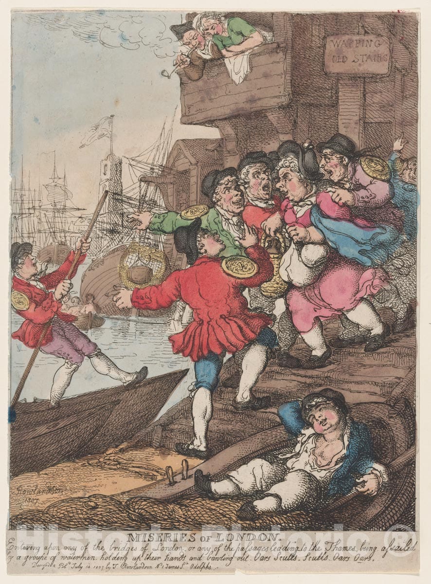 Art Print : Miseries of London - Artist: Thomas Rowlandson - Created: 1807 : Vintage Wall Art