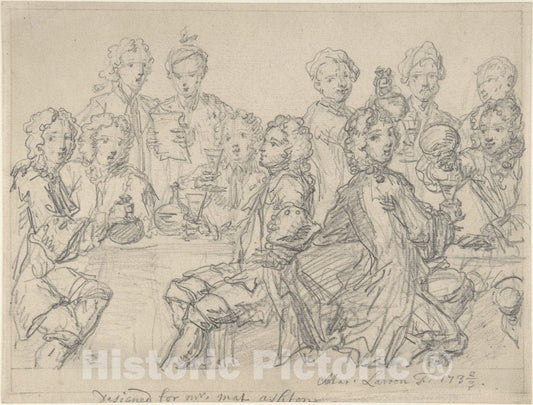 Art Print : Marcellus Laroon The Younger - Group of Figures at a Table : Vintage Wall Art