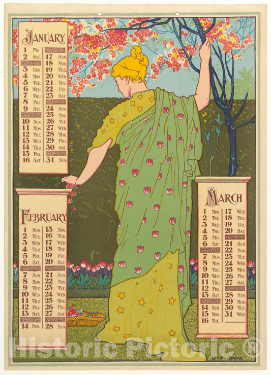 Art Print : Louis John Rhead - January, February, March : Vintage Wall Art