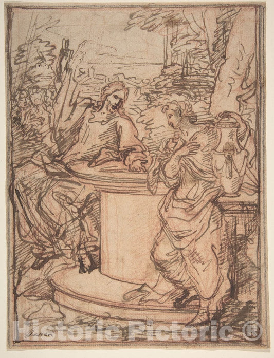 Art Print : Giuseppe Passeri (Passari) - Christ and The Samaritan Woman at The Well. : Vintage Wall Art