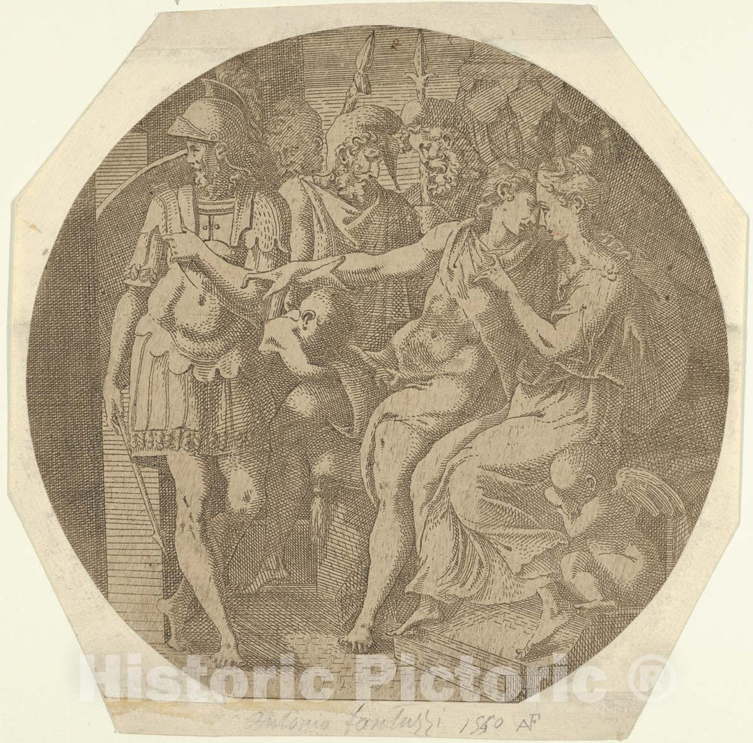 Art Print : Antonio Fantuzzi - Achilles Bidding Farewell to The Daughters of Lycodemus : Vintage Wall Art