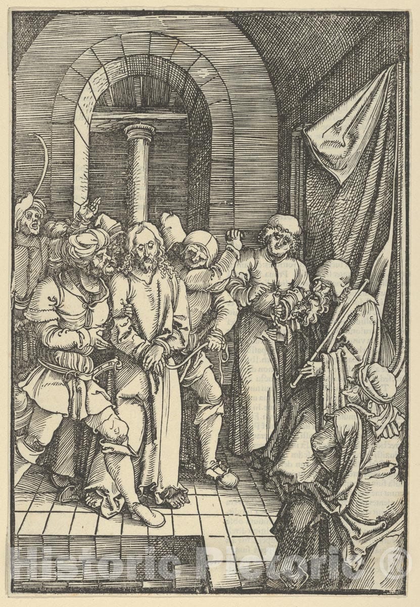 Art Print : Hans Schäufelein - Christ Before Annas, from Speculum passionis Domini Nostri Ihesu Christi : Vintage Wall Art
