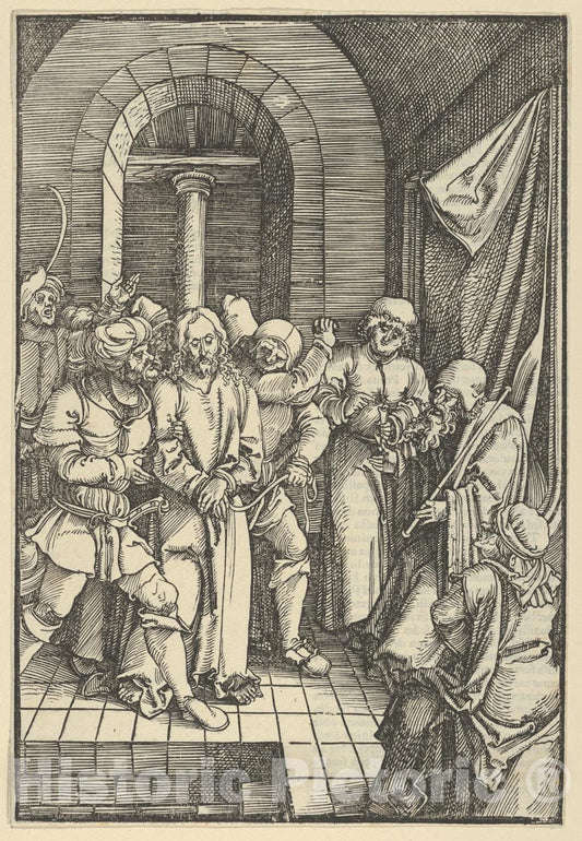 Art Print : Hans Schäufelein - Christ Before Annas, from Speculum passionis Domini Nostri Ihesu Christi : Vintage Wall Art