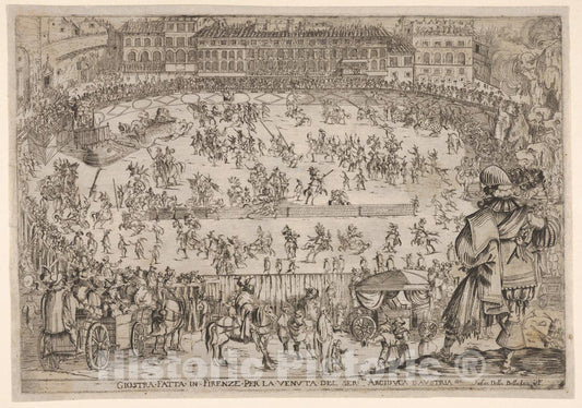 Art Print : Joust held in Florence for The Arrival of The Archduke of Austria - Artist: Stefano Della Bella - Created: c1624 : Vintage Wall Art