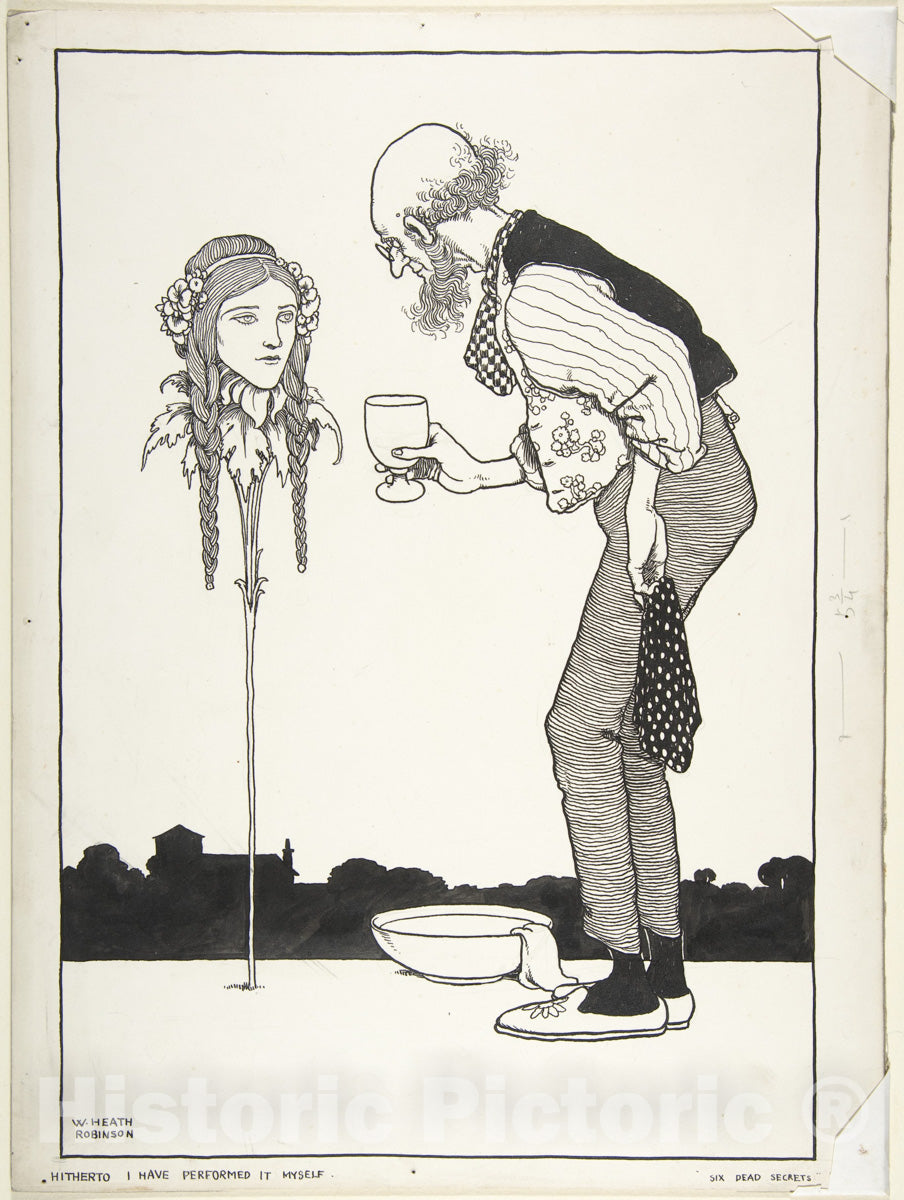 Art Print : William Heath Robinson - Hitherto I Have Performed it Myself: Six Dead Secrets, Topsy-Turvy Tales : Vintage Wall Art