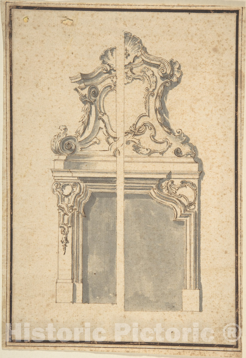 Art Print : Italian, 18th Century - Drawing for Mantelpieces : Vintage Wall Art