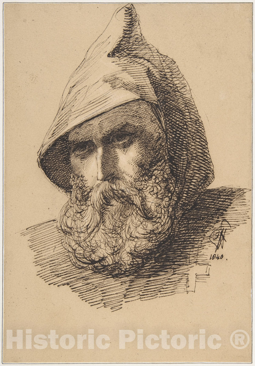 Art Print : Sir George Hayter - Head of a Male Pilgrim : Vintage Wall Art