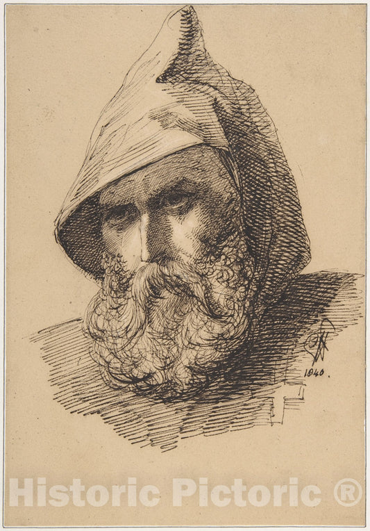 Art Print : Sir George Hayter - Head of a Male Pilgrim : Vintage Wall Art