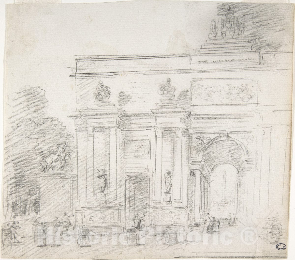 Art Print : Hubert Robert - Sketch of Triumphal Arch (Recto)