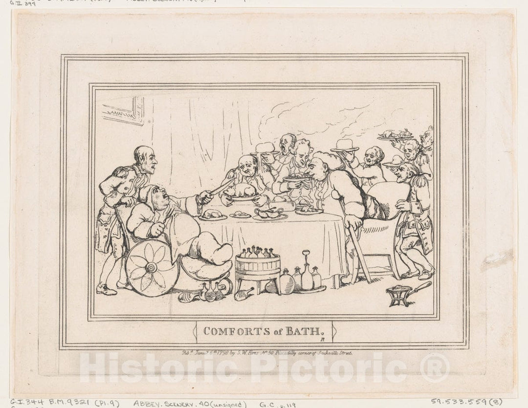 Art Print : Thomas Rowlandson - Comforts of Bath, Plate 9 3 : Vintage Wall Art