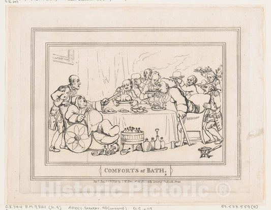 Art Print : Thomas Rowlandson - Comforts of Bath, Plate 9 3 : Vintage Wall Art